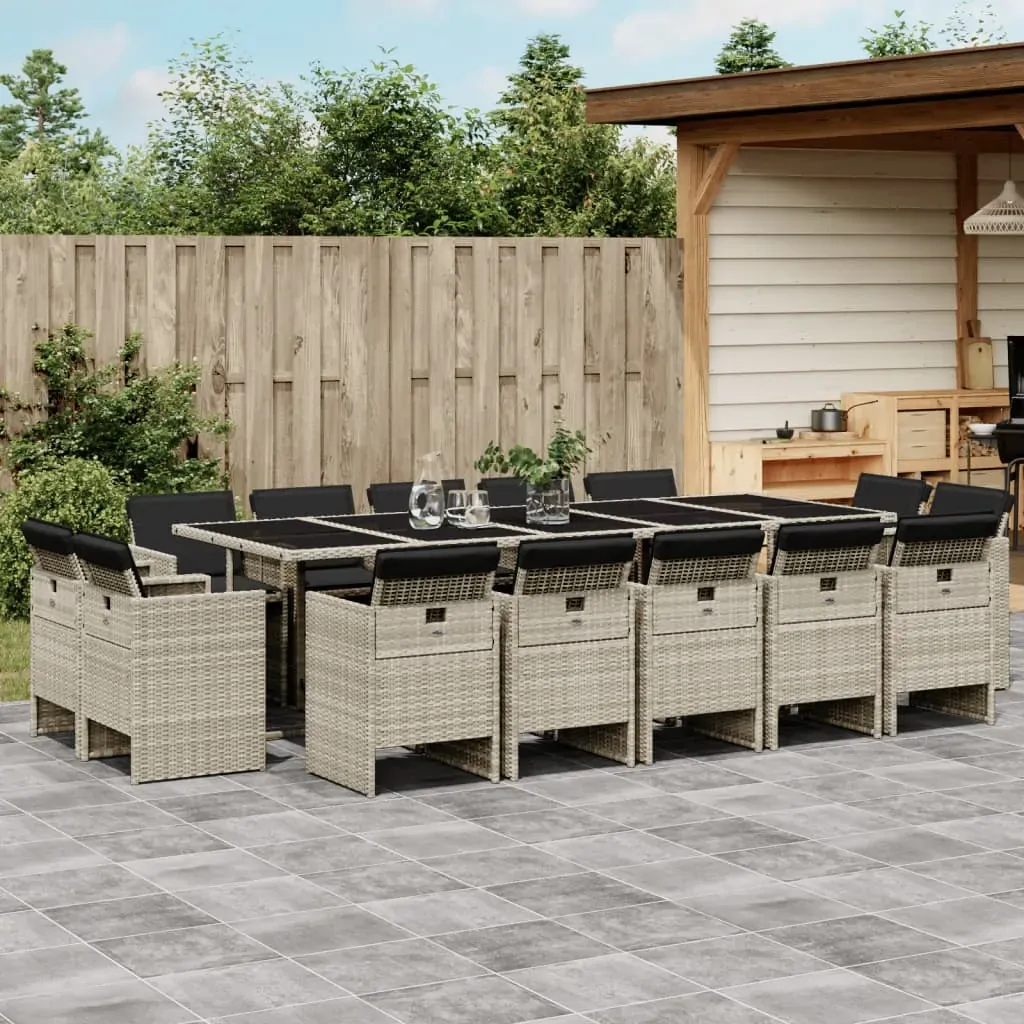 15 Piece Garden Dining Set with Cushions Light Grey Poly Rattan 15 Piece Garden Dining Set with Cushions Light Grey Poly Rattan