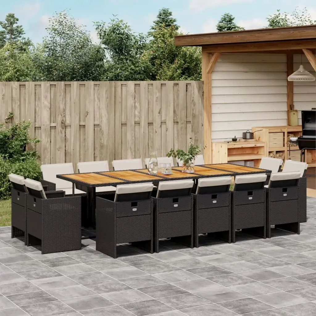 15 Piece Garden Dining Set with Cushions Black Poly Rattan 15 Piece Garden Dining Set with Cushions Black Poly Rattan