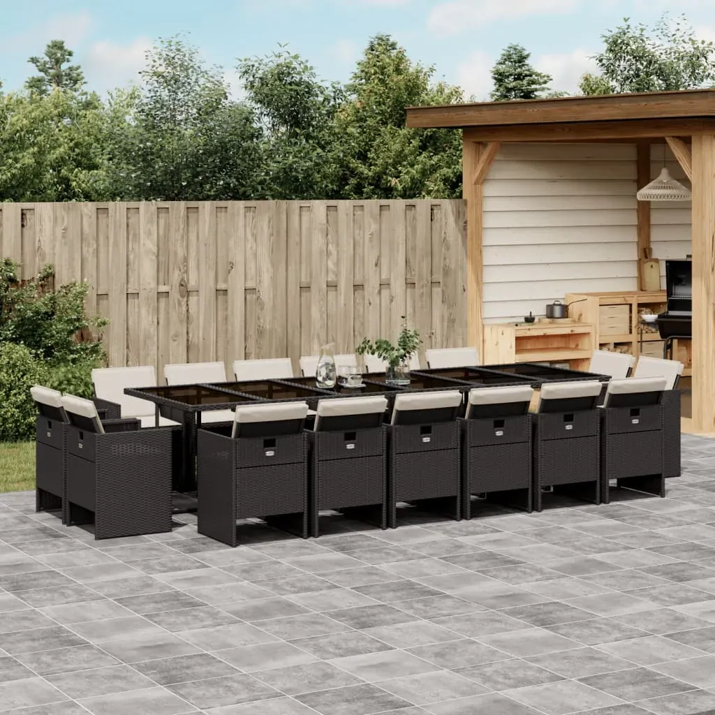 17 Piece Garden Dining Set with Cushions Black Poly Rattan 17 Piece Garden Dining Set with Cushions Black Poly Rattan