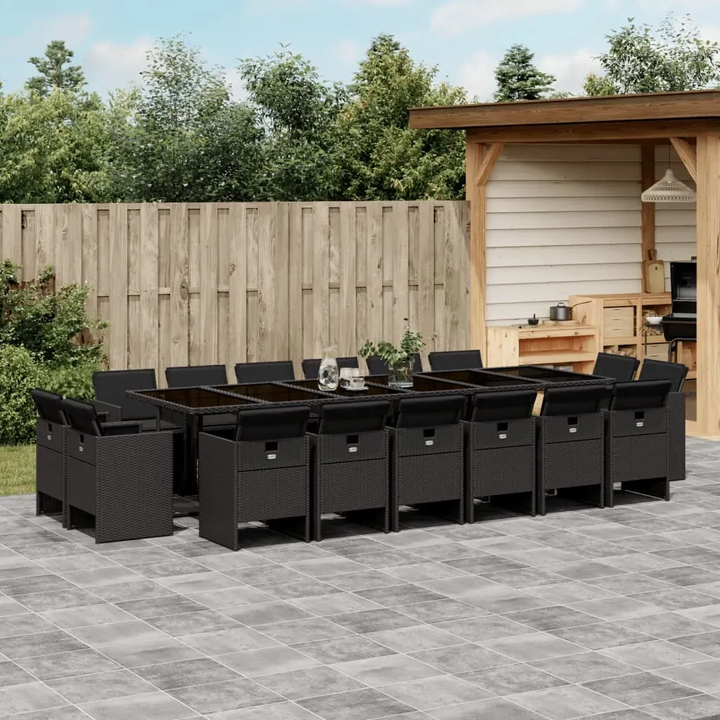 17 Piece Garden Dining Set with Cushions Black Poly Rattan 17 Piece Garden Dining Set with Cushions Black Poly Rattan