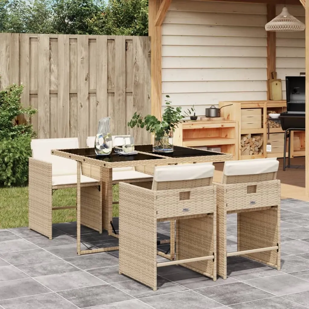 5 Piece Garden Dining Set with Cushions Beige Poly Rattan 5 Piece Garden Dining Set with Cushions Beige Poly Rattan