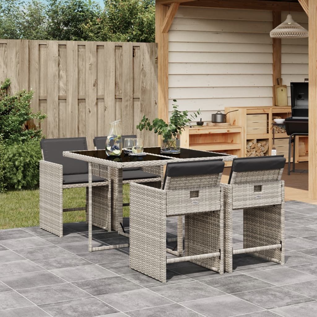 5 Piece Garden Dining Set with Cushions Light Grey Poly Rattan 5 Piece Garden Dining Set with Cushions Light Grey Poly Rattan