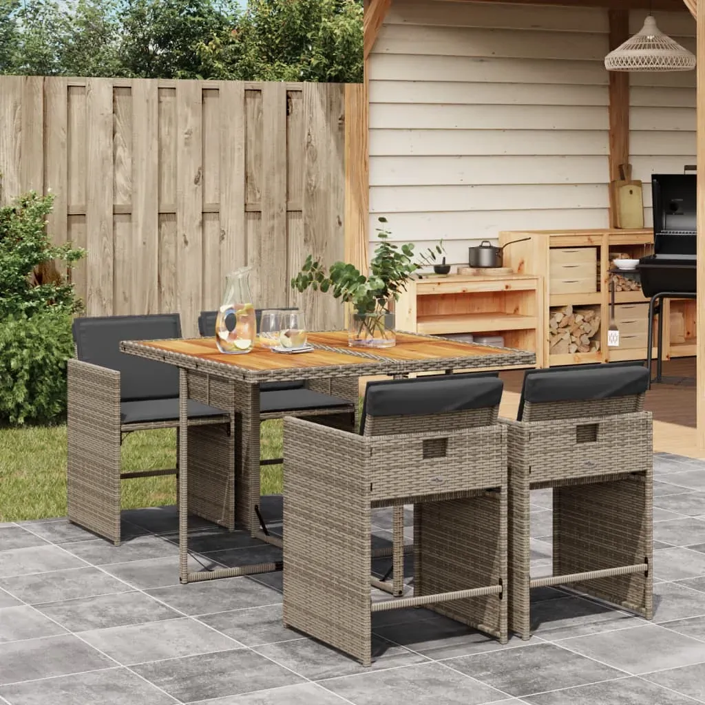 5 Piece Garden Dining Set with Cushions Grey Poly Rattan 5 Piece Garden Dining Set with Cushions Grey Poly Rattan