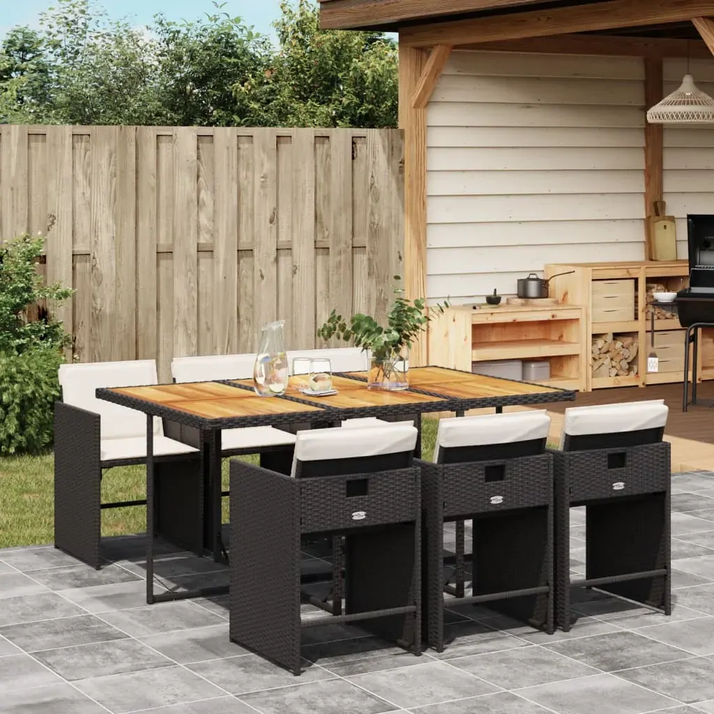 7 Piece Garden Dining Set with Cushions Black Poly Rattan 7 Piece Garden Dining Set with Cushions Black Poly Rattan