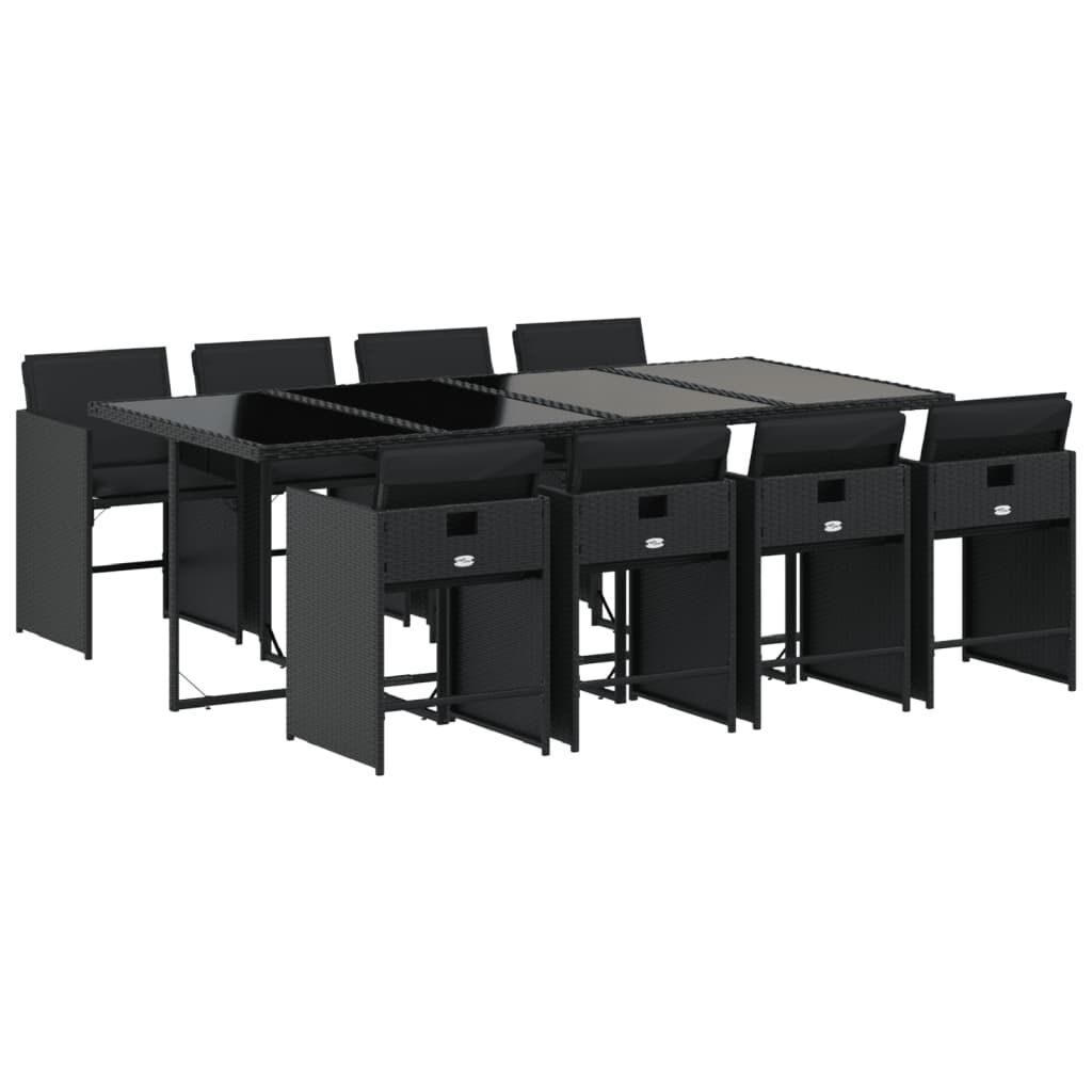 9 Piece Garden Dining Set with Cushions Black Poly Rattan 9 Piece Garden Dining Set with Cushions Black Poly Rattan