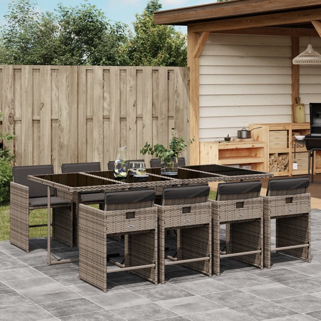 9 Piece Garden Dining Set with Cushions Grey Poly Rattan 9 Piece Garden Dining Set with Cushions Grey Poly Rattan
