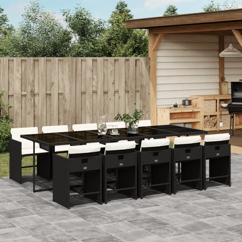 11 Piece Garden Dining Set with Cushions Black Poly Rattan 11 Piece Garden Dining Set with Cushions Black Poly Rattan