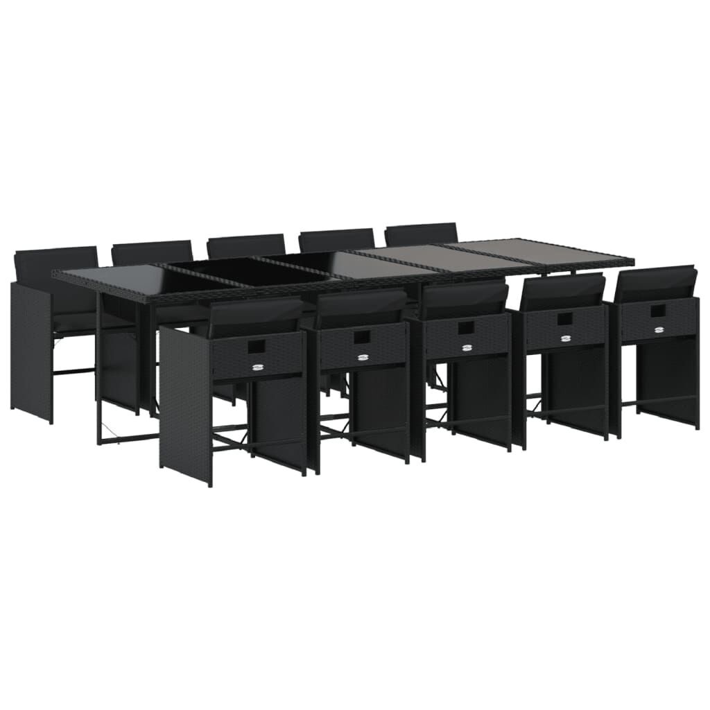 11 Piece Garden Dining Set with Cushions Black Poly Rattan 11 Piece Garden Dining Set with Cushions Black Poly Rattan