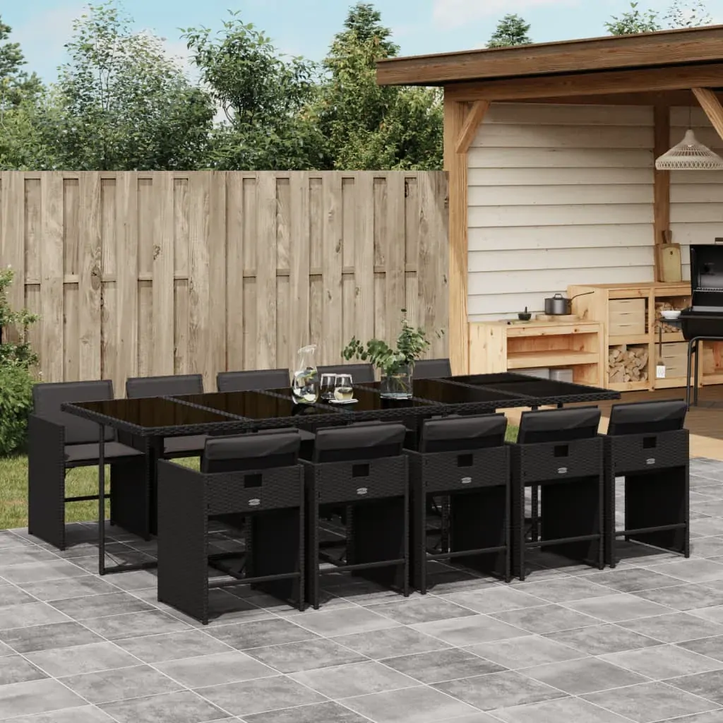 11 Piece Garden Dining Set with Cushions Black Poly Rattan 11 Piece Garden Dining Set with Cushions Black Poly Rattan