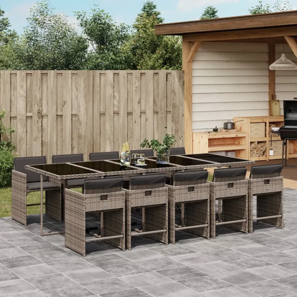 11 Piece Garden Dining Set with Cushions Grey Poly Rattan 11 Piece Garden Dining Set with Cushions Grey Poly Rattan
