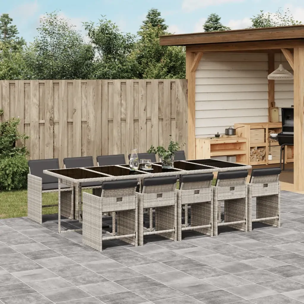 11 Piece Garden Dining Set with Cushions Light Grey Poly Rattan 11 Piece Garden Dining Set with Cushions Light Grey Poly Rattan
