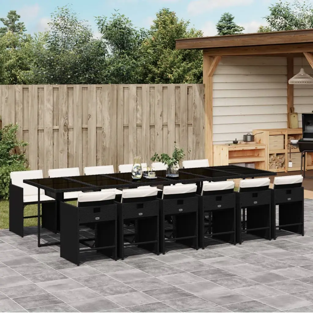 13 Piece Garden Dining Set with Cushions Black Poly Rattan 13 Piece Garden Dining Set with Cushions Black Poly Rattan