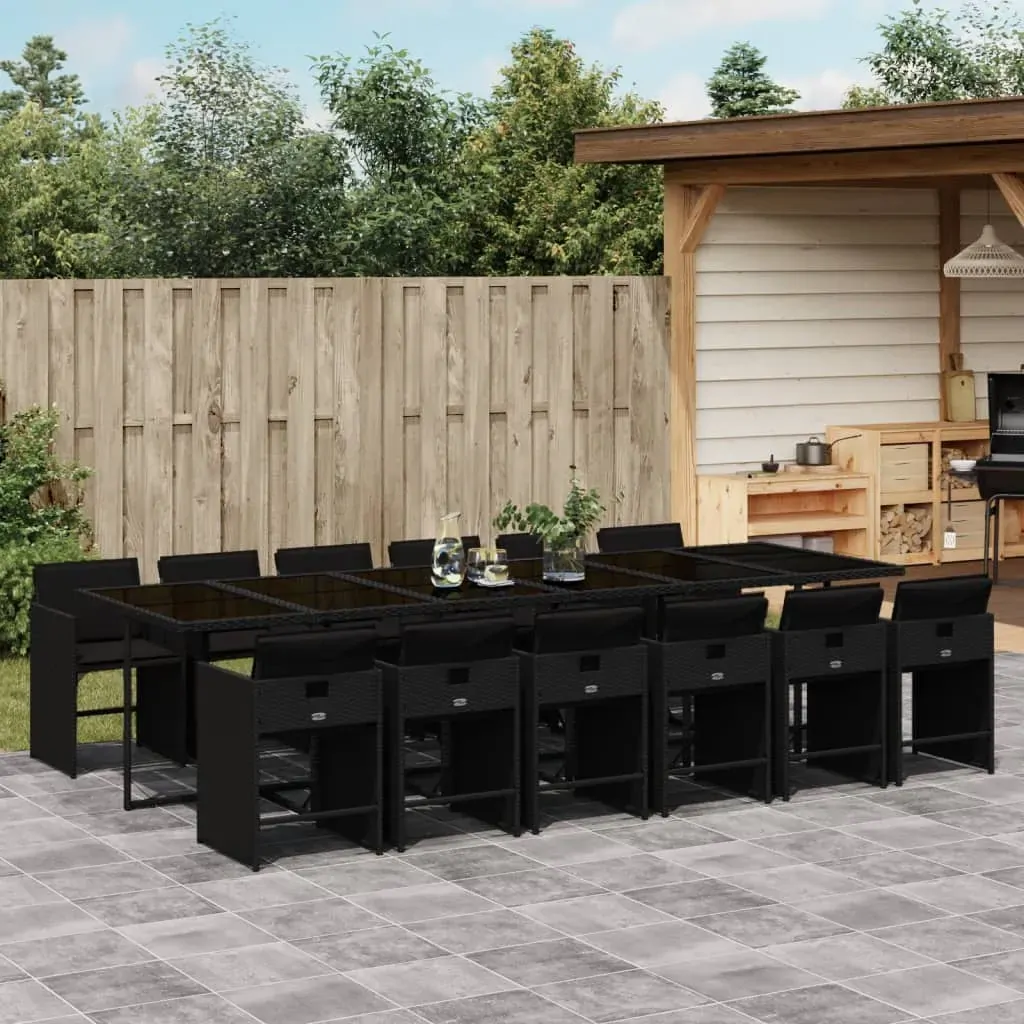 13 Piece Garden Dining Set with Cushions Black Poly Rattan 13 Piece Garden Dining Set with Cushions Black Poly Rattan