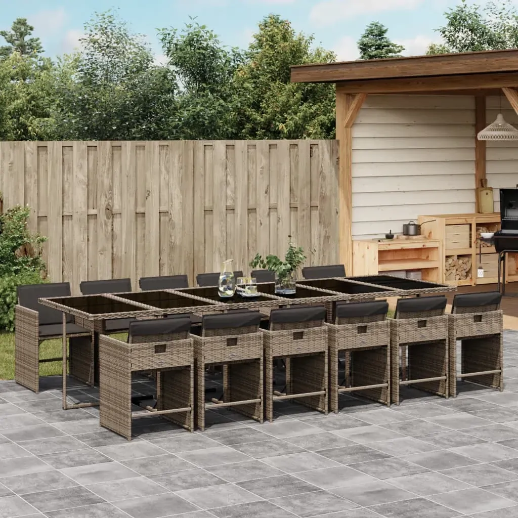 13 Piece Garden Dining Set with Cushions Grey Poly Rattan 13 Piece Garden Dining Set with Cushions Grey Poly Rattan