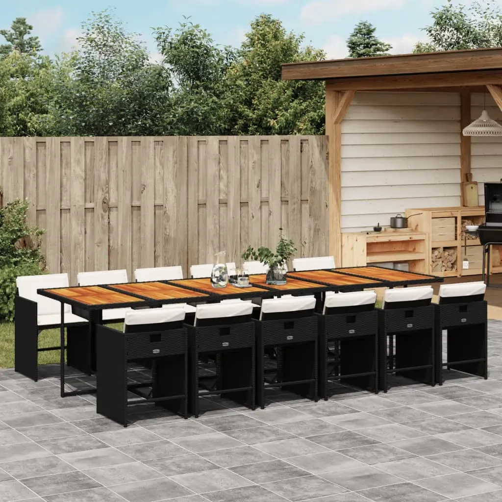 13 Piece Garden Dining Set with Cushions Black Poly Rattan 13 Piece Garden Dining Set with Cushions Black Poly Rattan