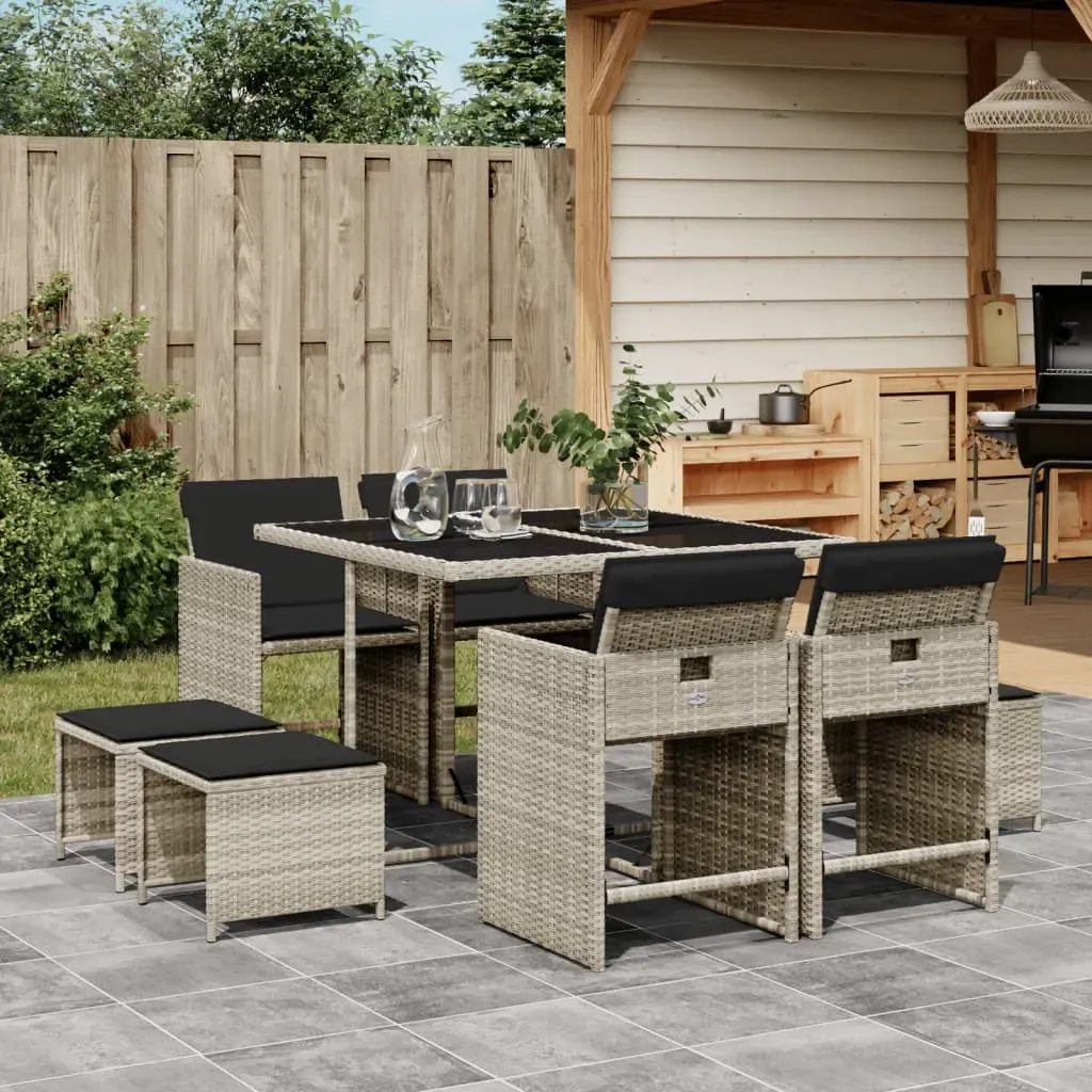 9 Piece Garden Dining Set with Cushions Light Grey Poly Rattan 9 Piece Garden Dining Set with Cushions Light Grey Poly Rattan