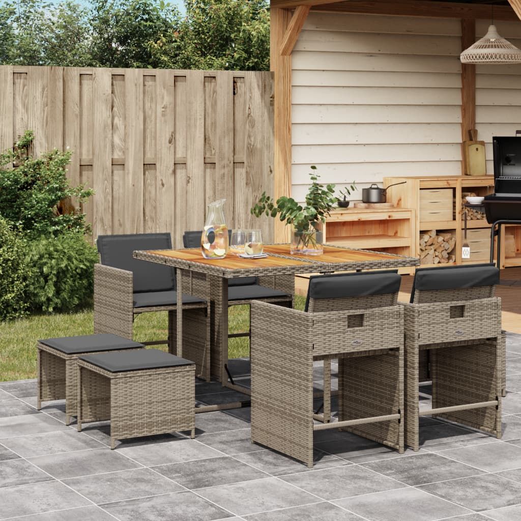 9 Piece Garden Dining Set with Cushions Grey Poly Rattan 9 Piece Garden Dining Set with Cushions Grey Poly Rattan
