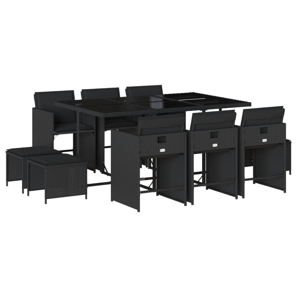 11 Piece Garden Dining Set with Cushions Black Poly Rattan 11 Piece Garden Dining Set with Cushions Black Poly Rattan
