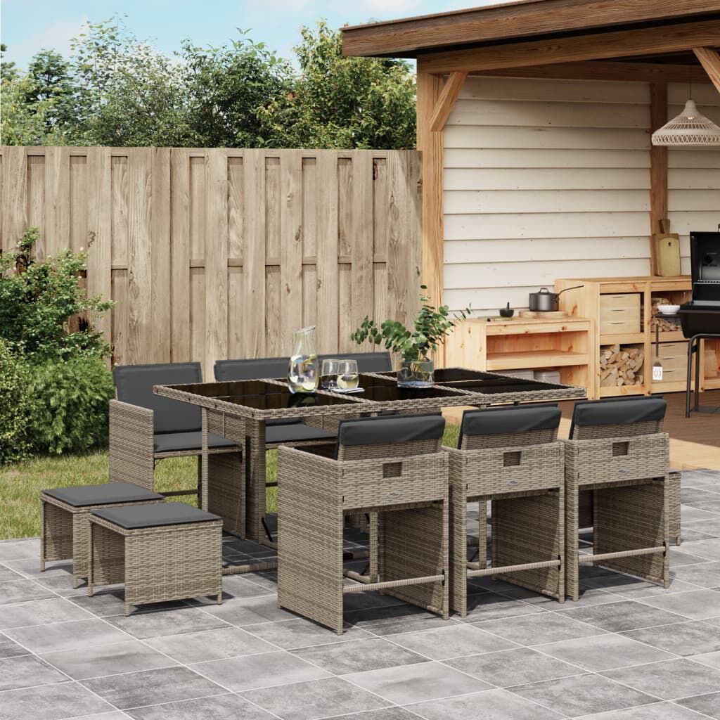 11 Piece Garden Dining Set with Cushions Grey Poly Rattan 11 Piece Garden Dining Set with Cushions Grey Poly Rattan