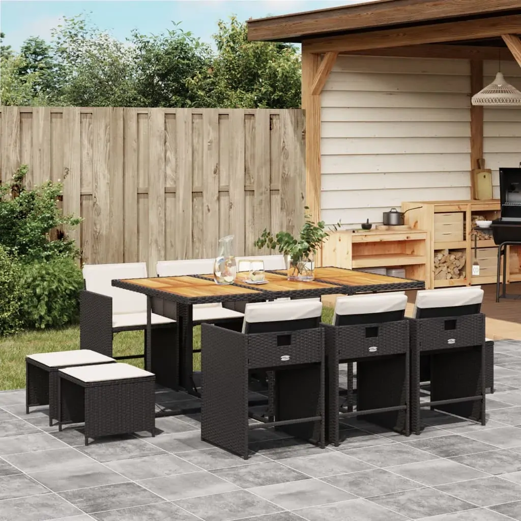 11 Piece Garden Dining Set with Cushions Black Poly Rattan 11 Piece Garden Dining Set with Cushions Black Poly Rattan