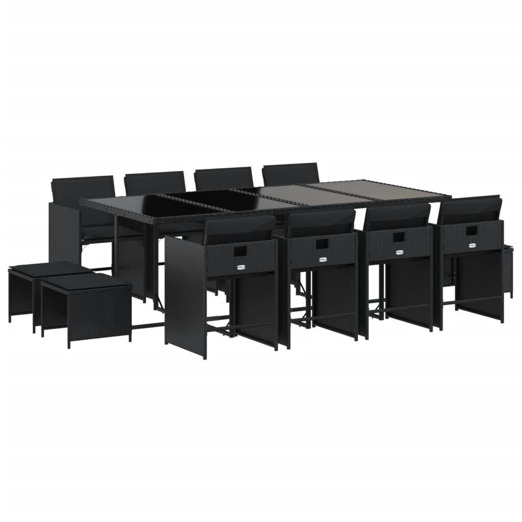 13 Piece Garden Dining Set with Cushions Black Poly Rattan 13 Piece Garden Dining Set with Cushions Black Poly Rattan