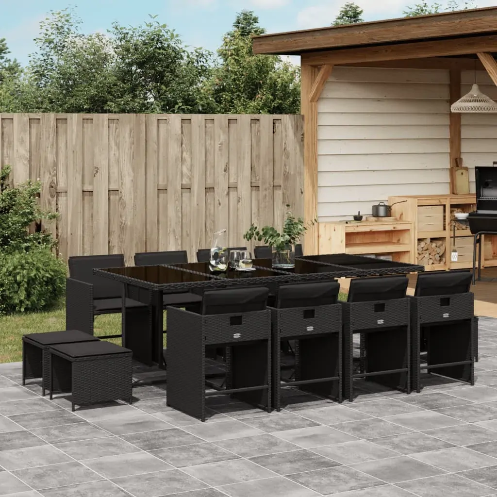 13 Piece Garden Dining Set with Cushions Black Poly Rattan 13 Piece Garden Dining Set with Cushions Black Poly Rattan