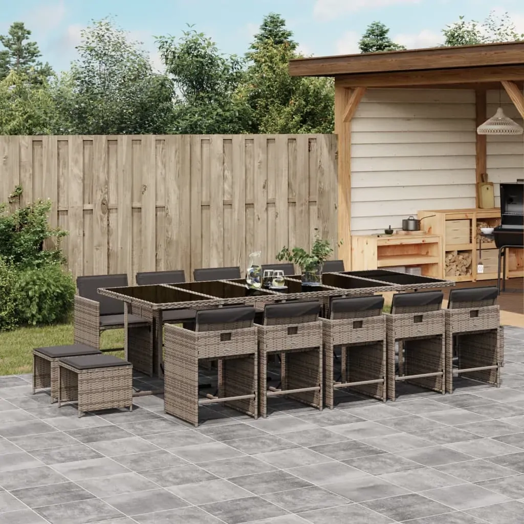 15 Piece Garden Dining Set with Cushions Grey Poly Rattan 15 Piece Garden Dining Set with Cushions Grey Poly Rattan