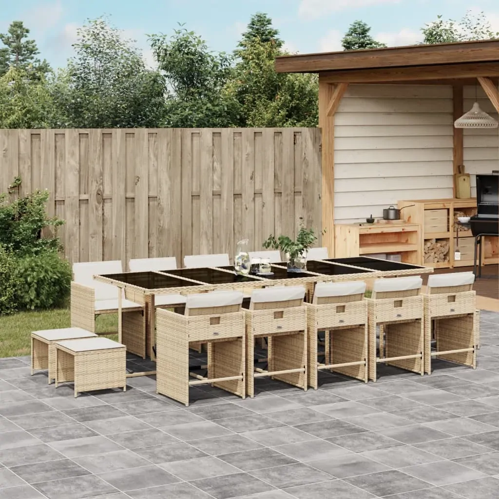 15 Piece Garden Dining Set with Cushions Beige Poly Rattan 15 Piece Garden Dining Set with Cushions Beige Poly Rattan