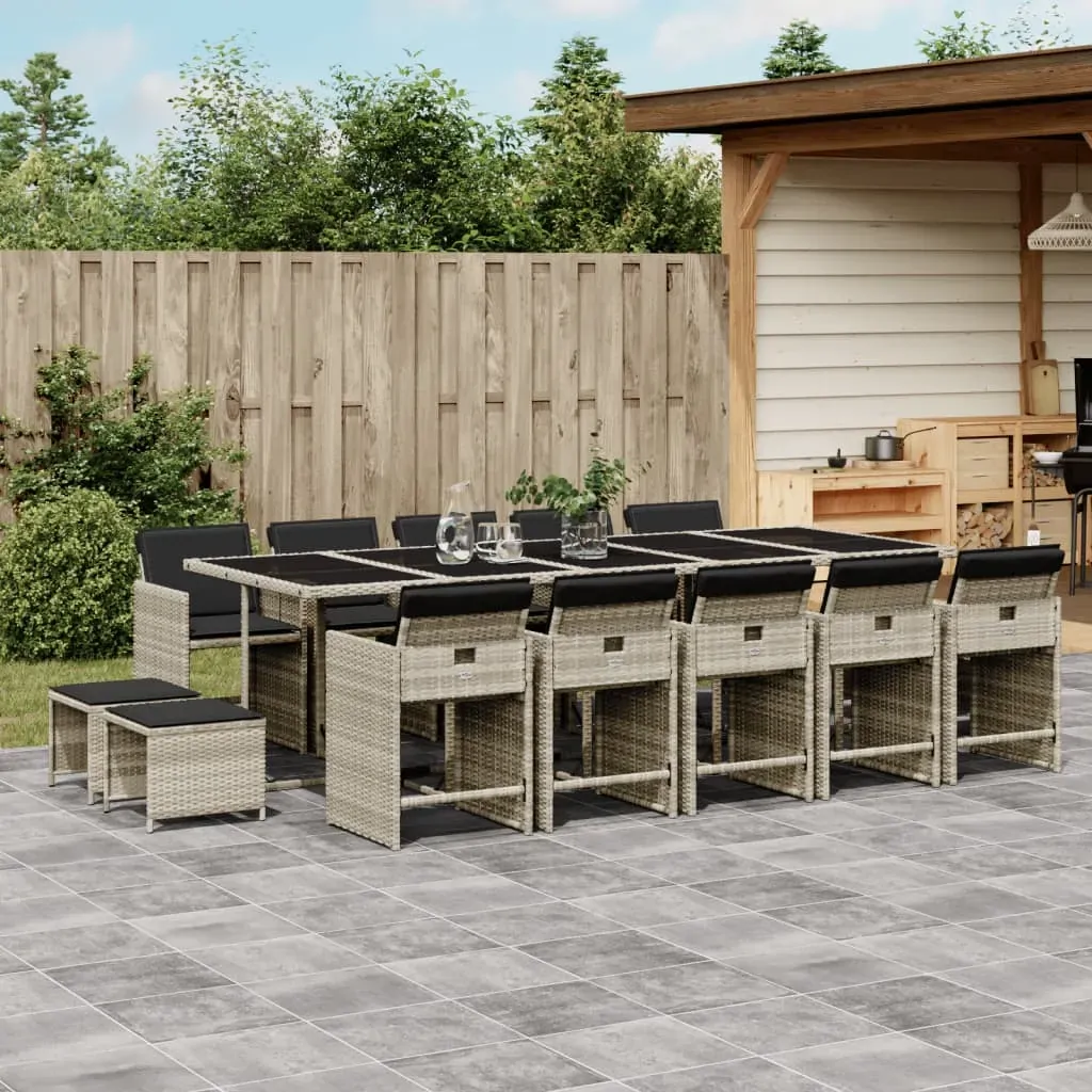 15 Piece Garden Dining Set with Cushions Light Grey Poly Rattan 15 Piece Garden Dining Set with Cushions Light Grey Poly Rattan