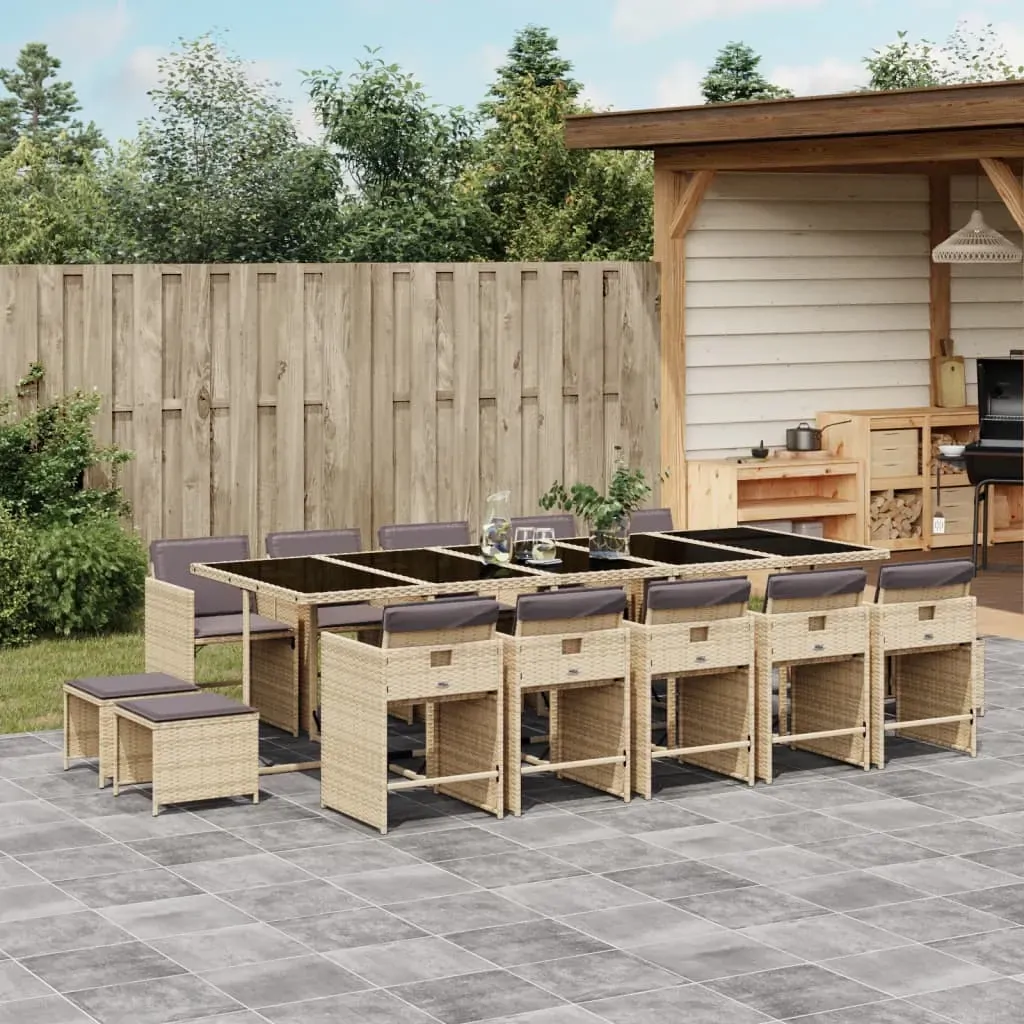 15 Piece Garden Dining Set with Cushions Mix Beige Poly Rattan 15 Piece Garden Dining Set with Cushions Mix Beige Poly Rattan