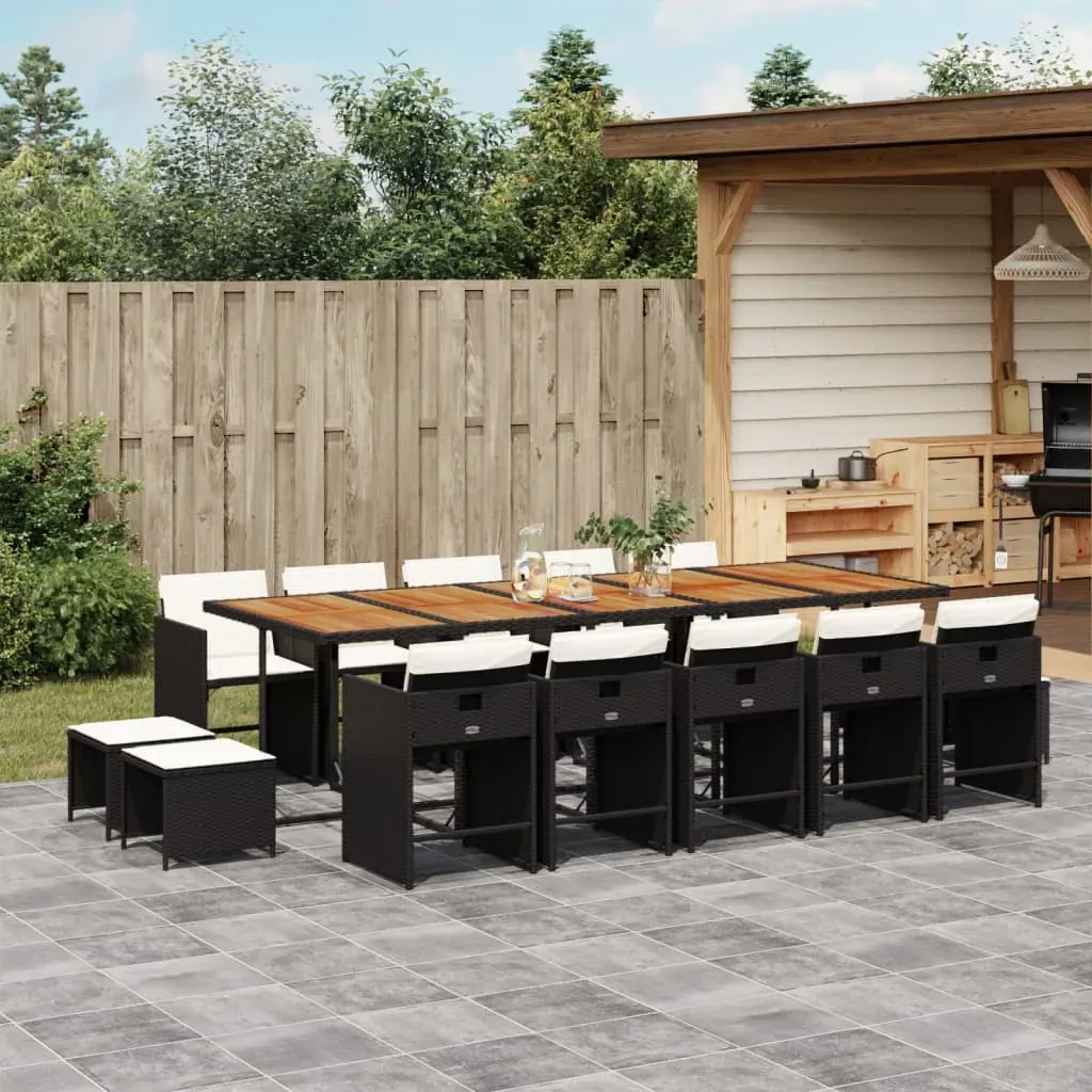 15 Piece Garden Dining Set with Cushions Black Poly Rattan 15 Piece Garden Dining Set with Cushions Black Poly Rattan