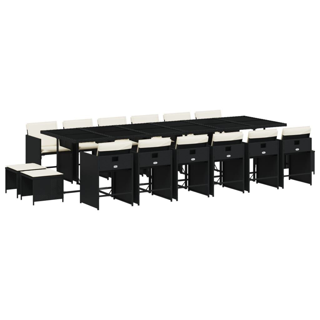 17 Piece Garden Dining Set with Cushions Black Poly Rattan 17 Piece Garden Dining Set with Cushions Black Poly Rattan