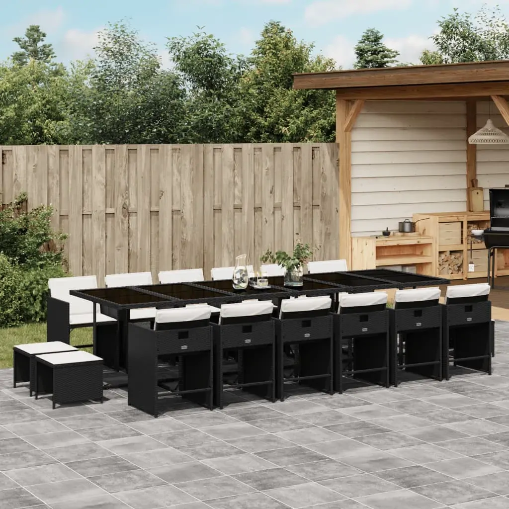 17 Piece Garden Dining Set with Cushions Black Poly Rattan 17 Piece Garden Dining Set with Cushions Black Poly Rattan