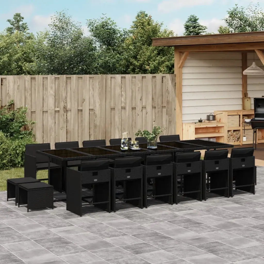 17 Piece Garden Dining Set with Cushions Black Poly Rattan 17 Piece Garden Dining Set with Cushions Black Poly Rattan