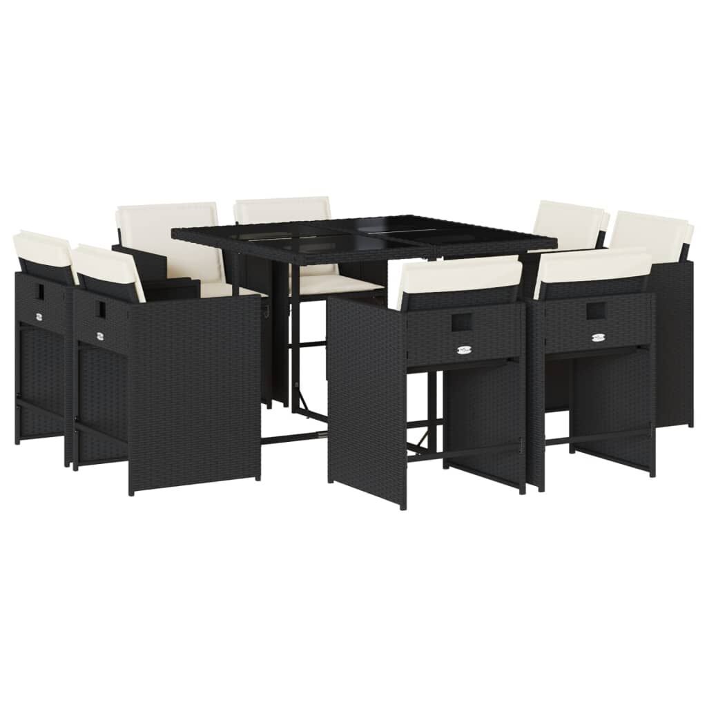9 Piece Garden Dining Set with Cushions Black Poly Rattan 9 Piece Garden Dining Set with Cushions Black Poly Rattan