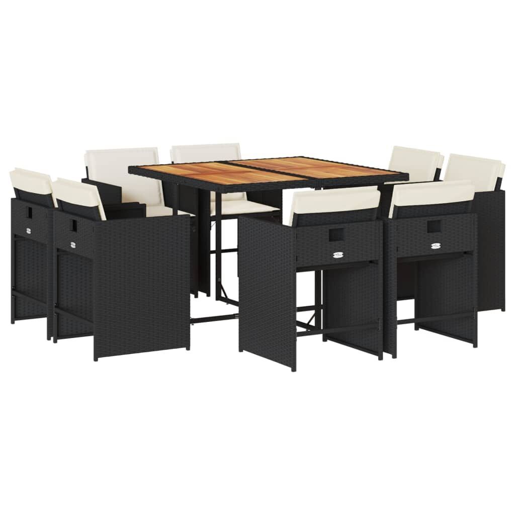 9 Piece Garden Dining Set with Cushions Black Poly Rattan 9 Piece Garden Dining Set with Cushions Black Poly Rattan