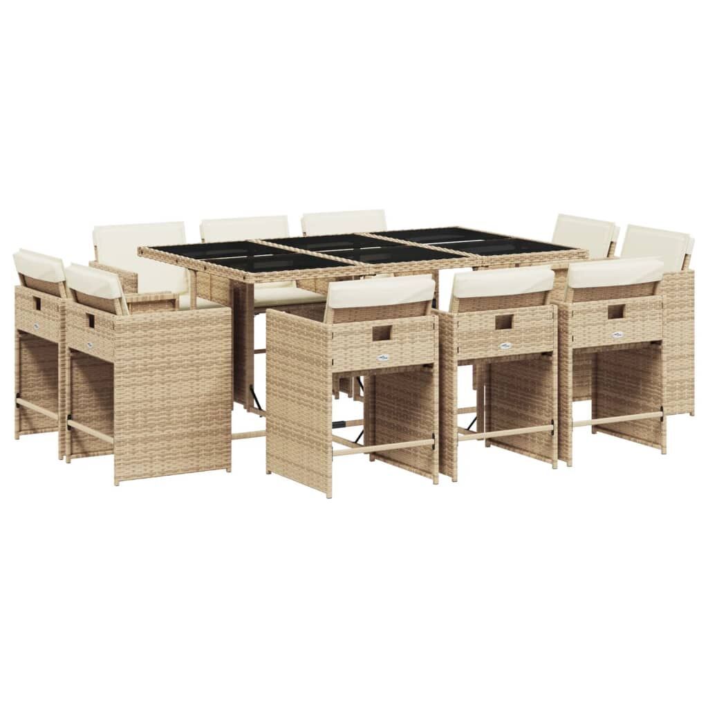 11 Piece Garden Dining Set with Cushions Beige Poly Rattan 11 Piece Garden Dining Set with Cushions Beige Poly Rattan