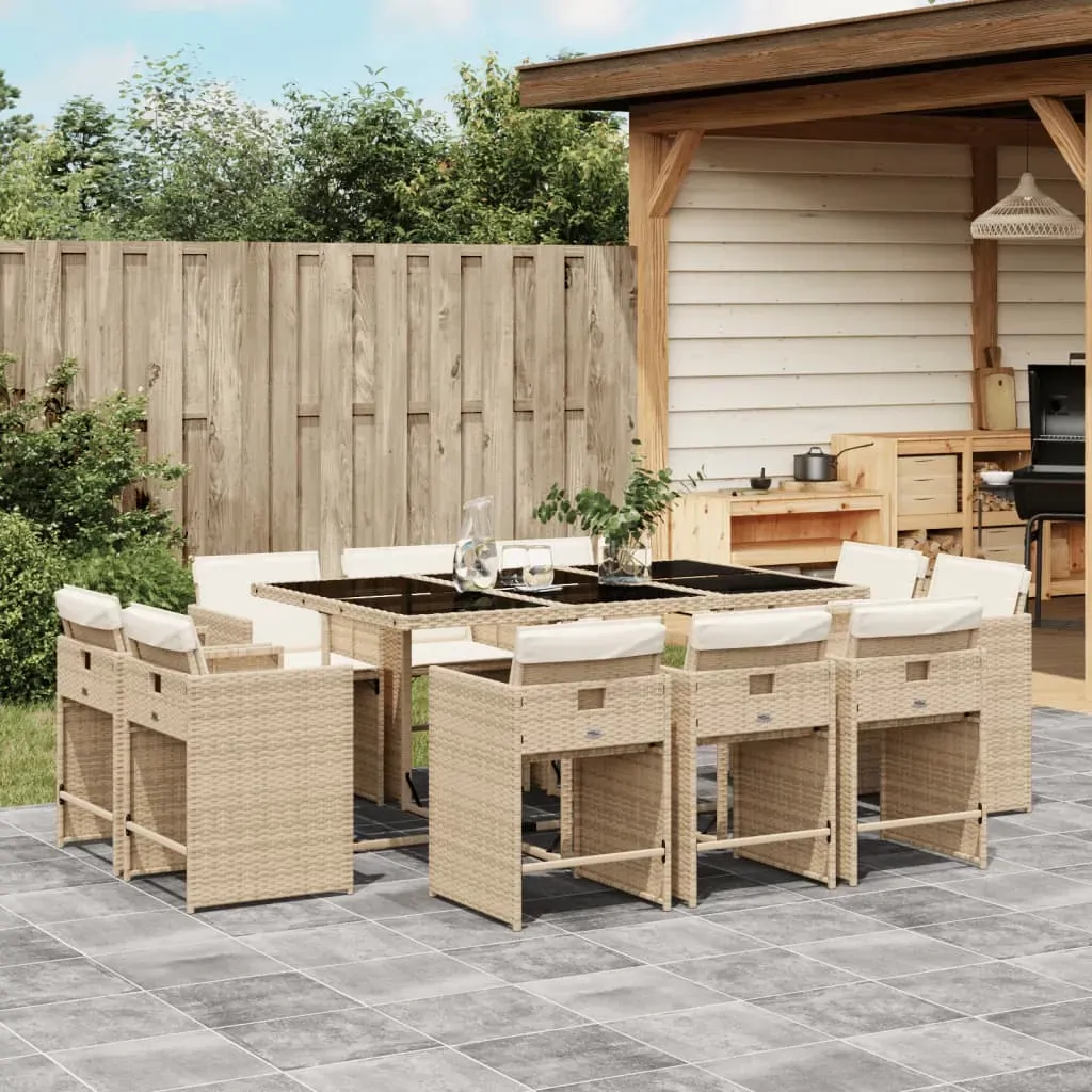 11 Piece Garden Dining Set with Cushions Beige Poly Rattan 11 Piece Garden Dining Set with Cushions Beige Poly Rattan