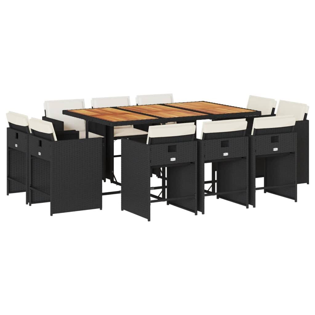 11 Piece Garden Dining Set with Cushions Black Poly Rattan 11 Piece Garden Dining Set with Cushions Black Poly Rattan