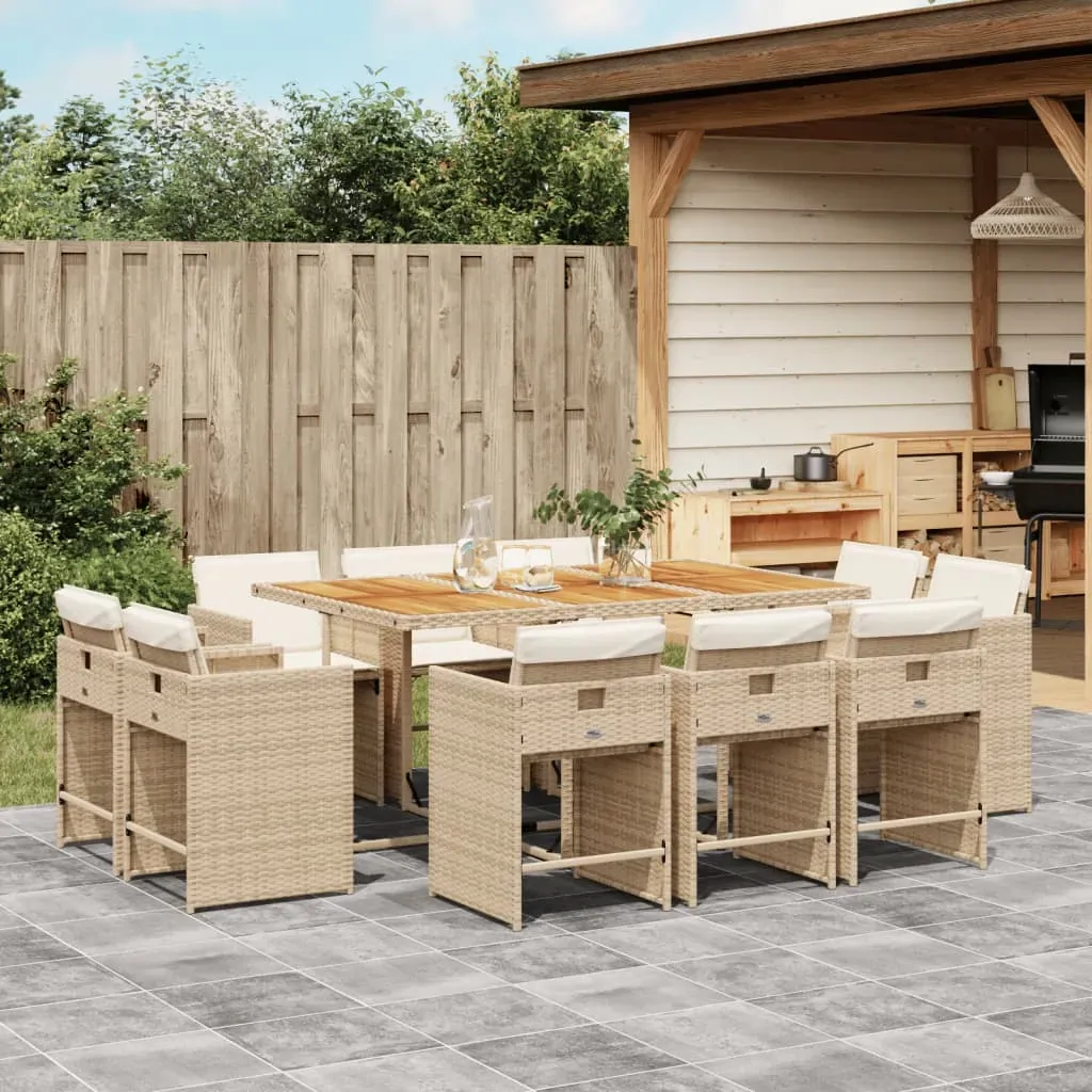 11 Piece Garden Dining Set with Cushions Beige Poly Rattan 11 Piece Garden Dining Set with Cushions Beige Poly Rattan