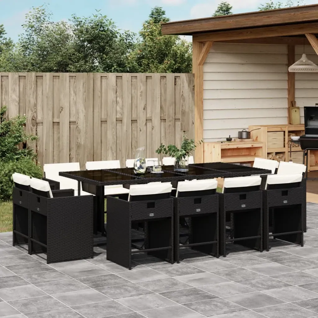 13 Piece Garden Dining Set with Cushions Black Poly Rattan 13 Piece Garden Dining Set with Cushions Black Poly Rattan