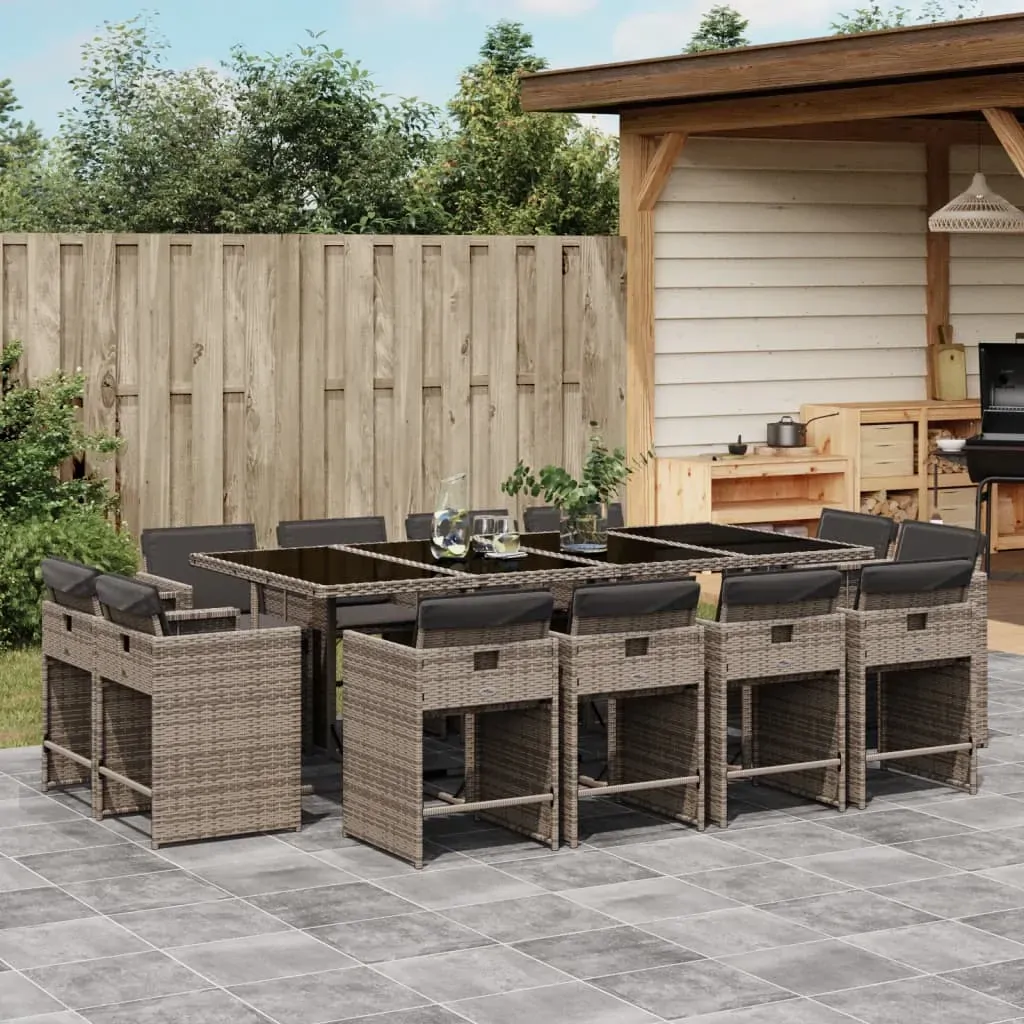 13 Piece Garden Dining Set with Cushions Grey Poly Rattan 13 Piece Garden Dining Set with Cushions Grey Poly Rattan