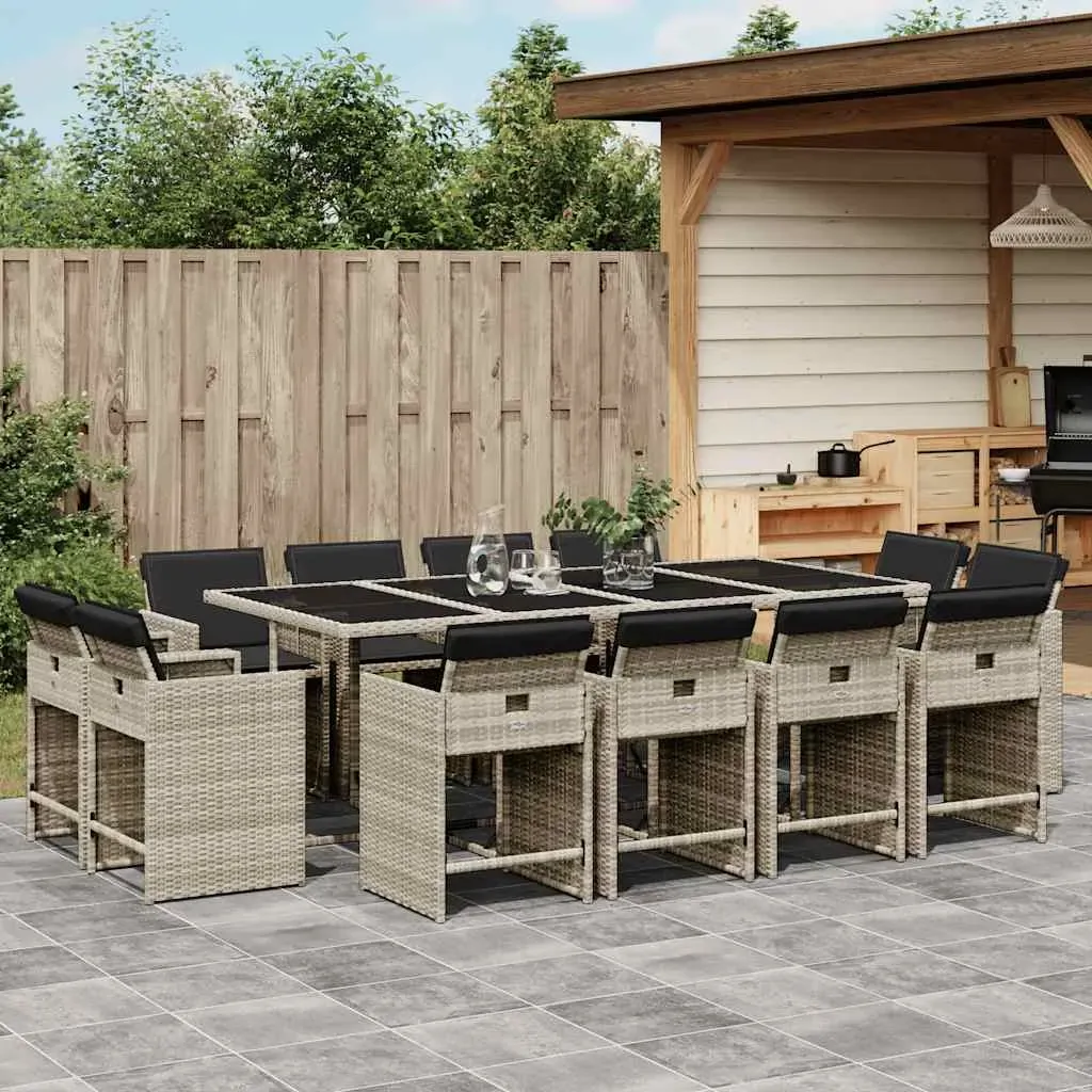13 Piece Garden Dining Set with Cushions Light Grey Poly Rattan 13 Piece Garden Dining Set with Cushions Light Grey Poly Rattan