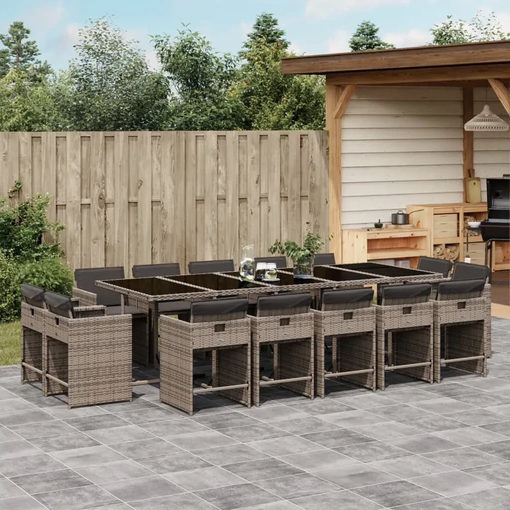 15 Piece Garden Dining Set with Cushions Grey Poly Rattan 15 Piece Garden Dining Set with Cushions Grey Poly Rattan