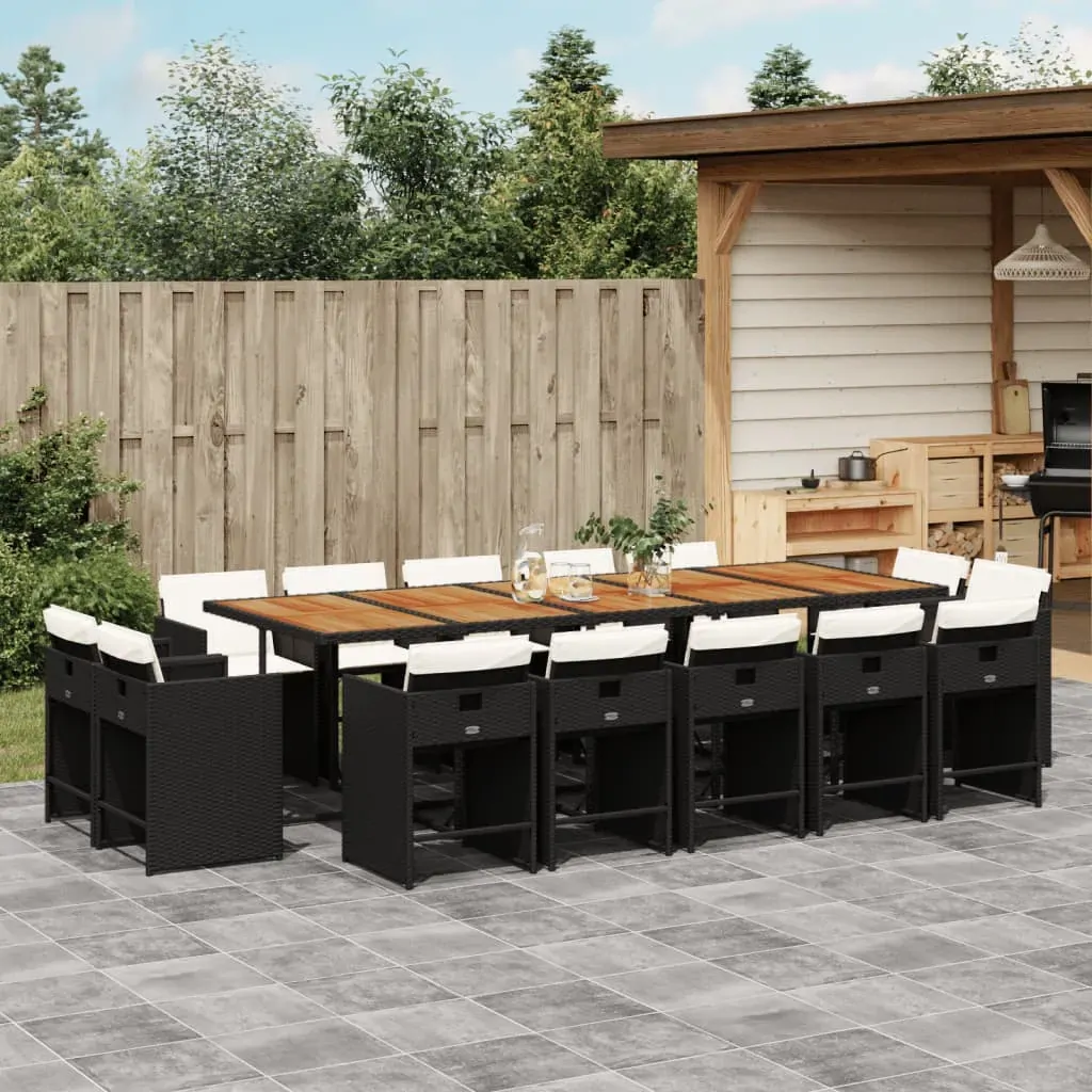 15 Piece Garden Dining Set with Cushions Black Poly Rattan 15 Piece Garden Dining Set with Cushions Black Poly Rattan