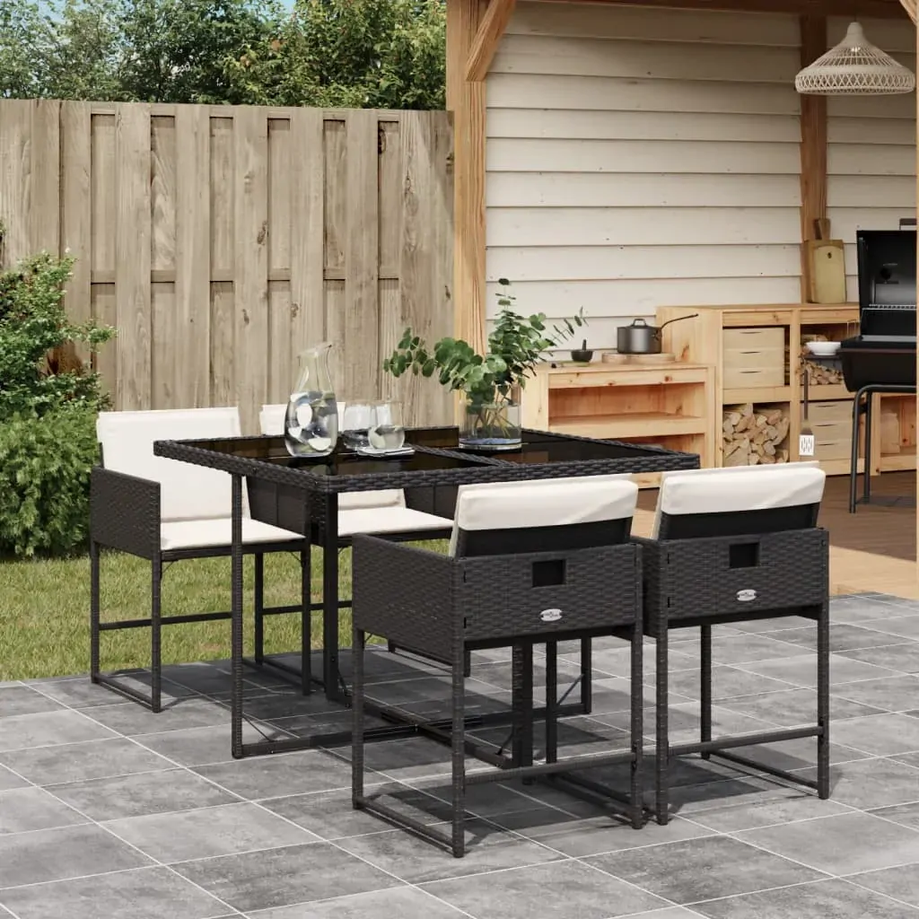 5 Piece Garden Dining Set with Cushions Black Poly Rattan 5 Piece Garden Dining Set with Cushions Black Poly Rattan