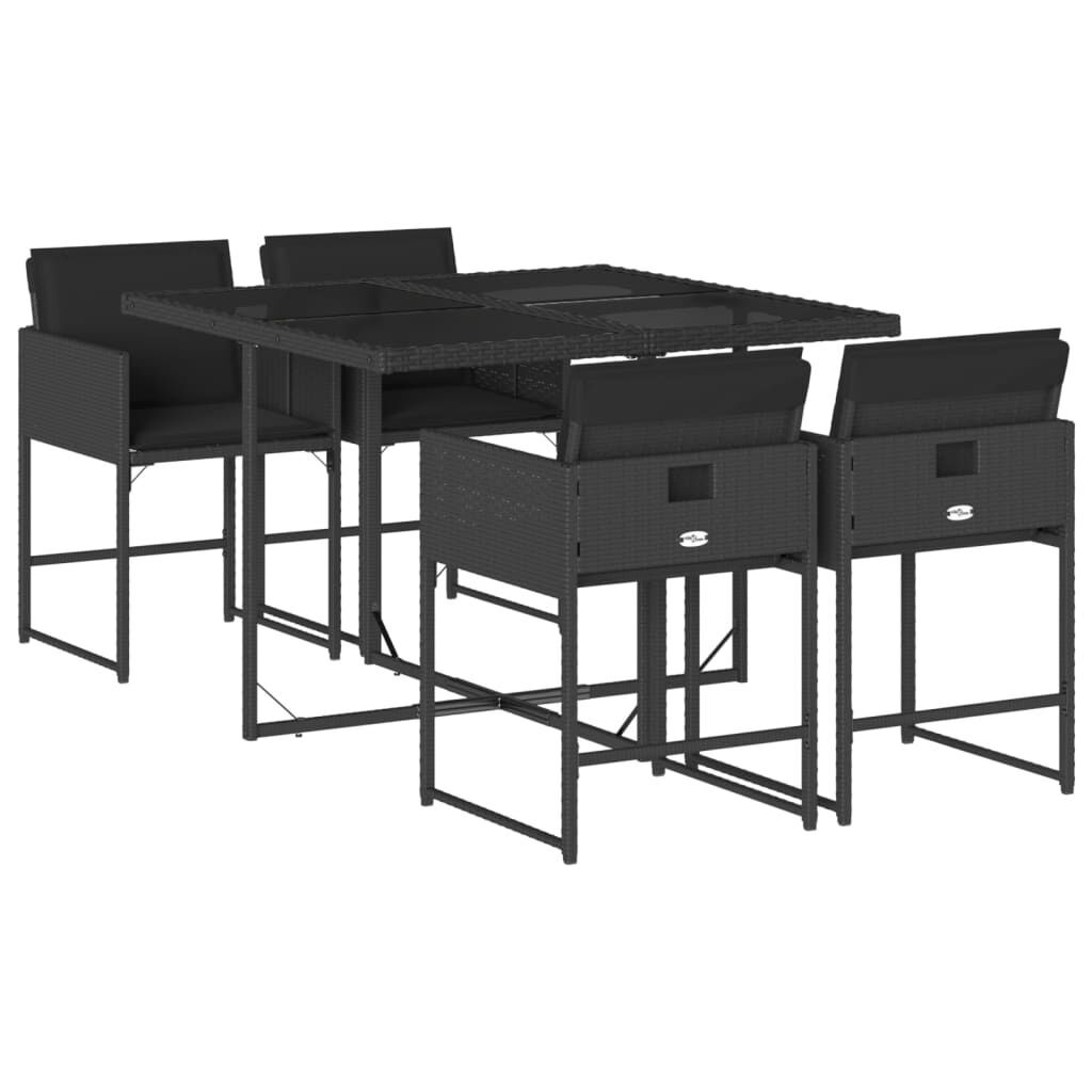 5 Piece Garden Dining Set with Cushions Black Poly Rattan 5 Piece Garden Dining Set with Cushions Black Poly Rattan