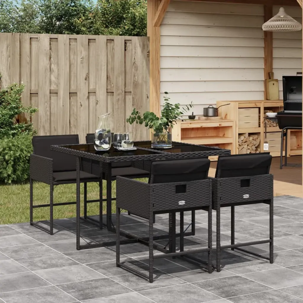 5 Piece Garden Dining Set with Cushions Black Poly Rattan 5 Piece Garden Dining Set with Cushions Black Poly Rattan