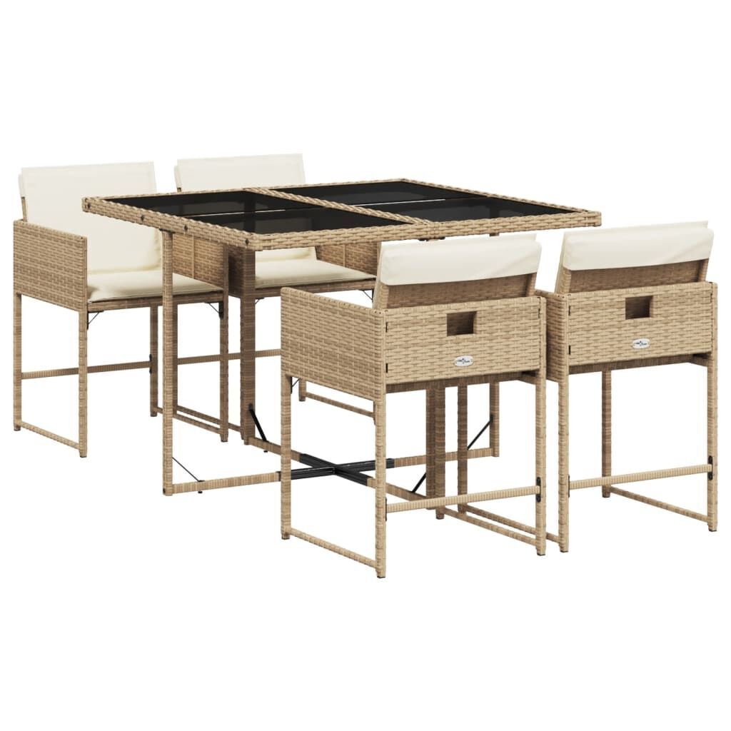 5 Piece Garden Dining Set with Cushions Beige Poly Rattan 5 Piece Garden Dining Set with Cushions Beige Poly Rattan