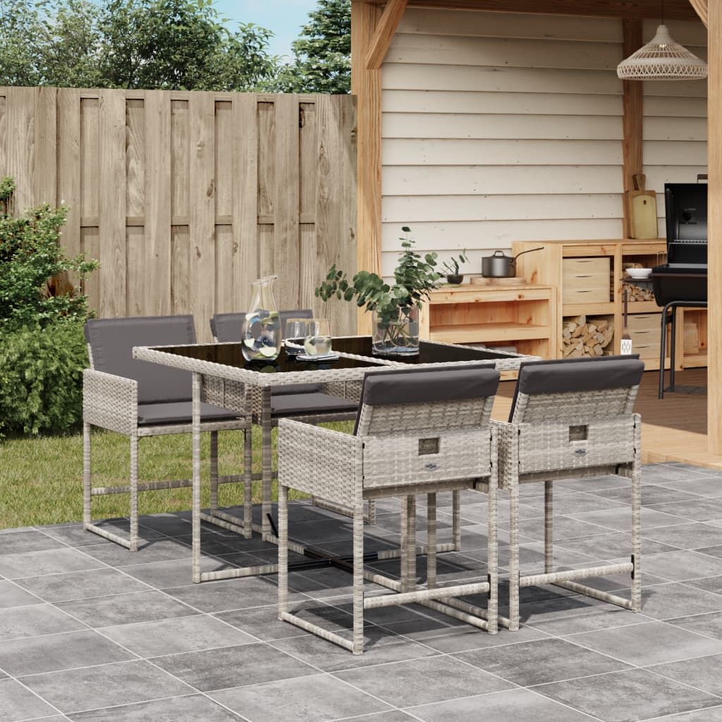 5 Piece Garden Dining Set with Cushions Light Grey Poly Rattan 5 Piece Garden Dining Set with Cushions Light Grey Poly Rattan